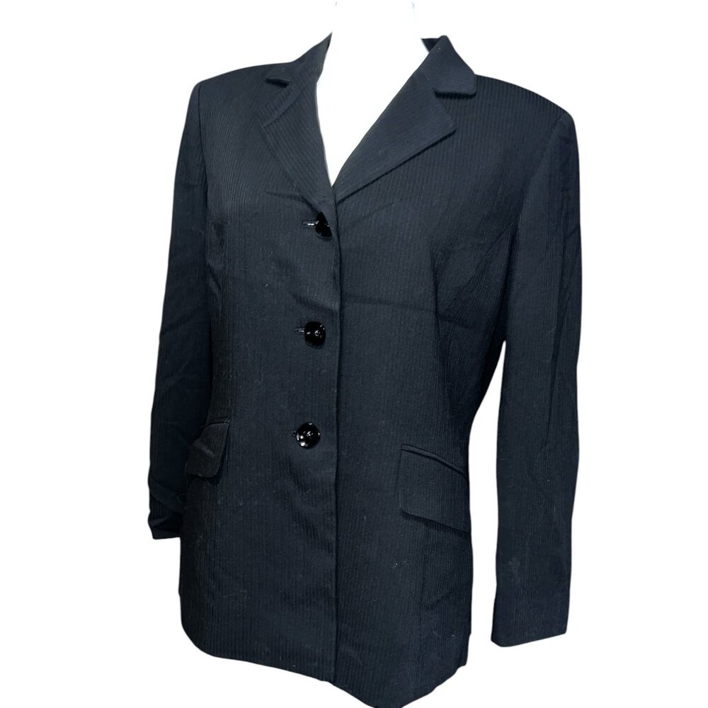 Evan-Picone Black Pinstripe Single-Breasted Blazer Suit Jacket Size 14 (Large) W